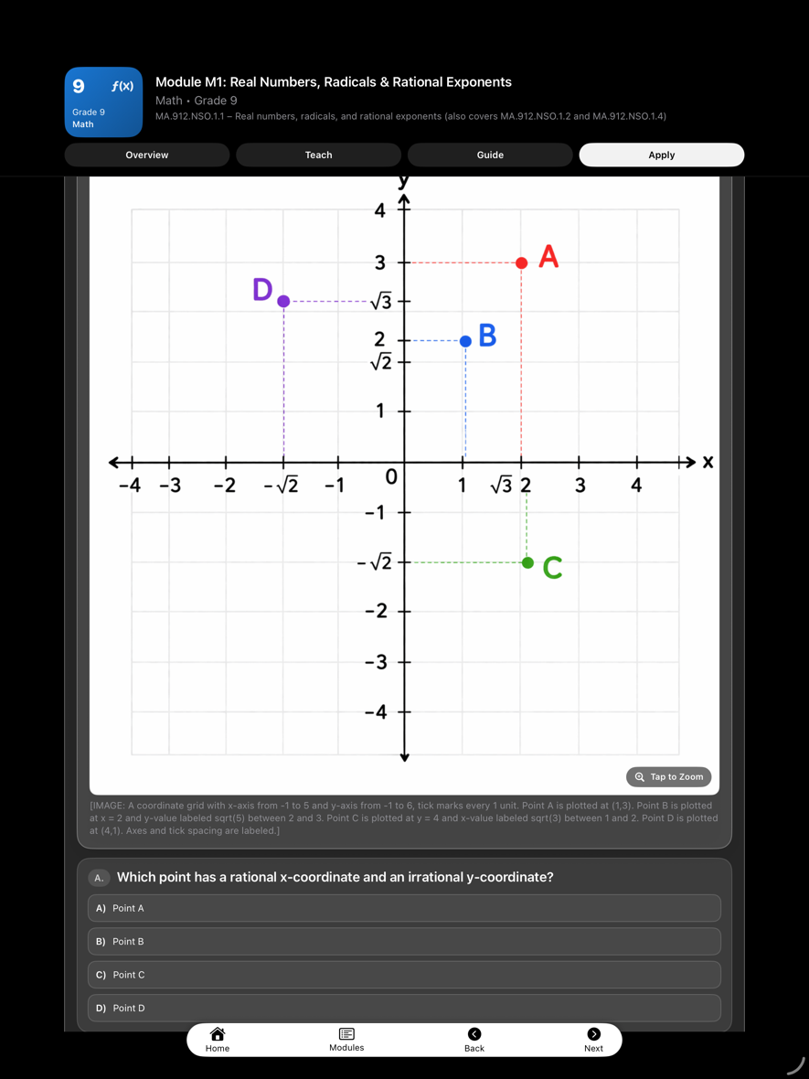 Apply practice question screen on iPad